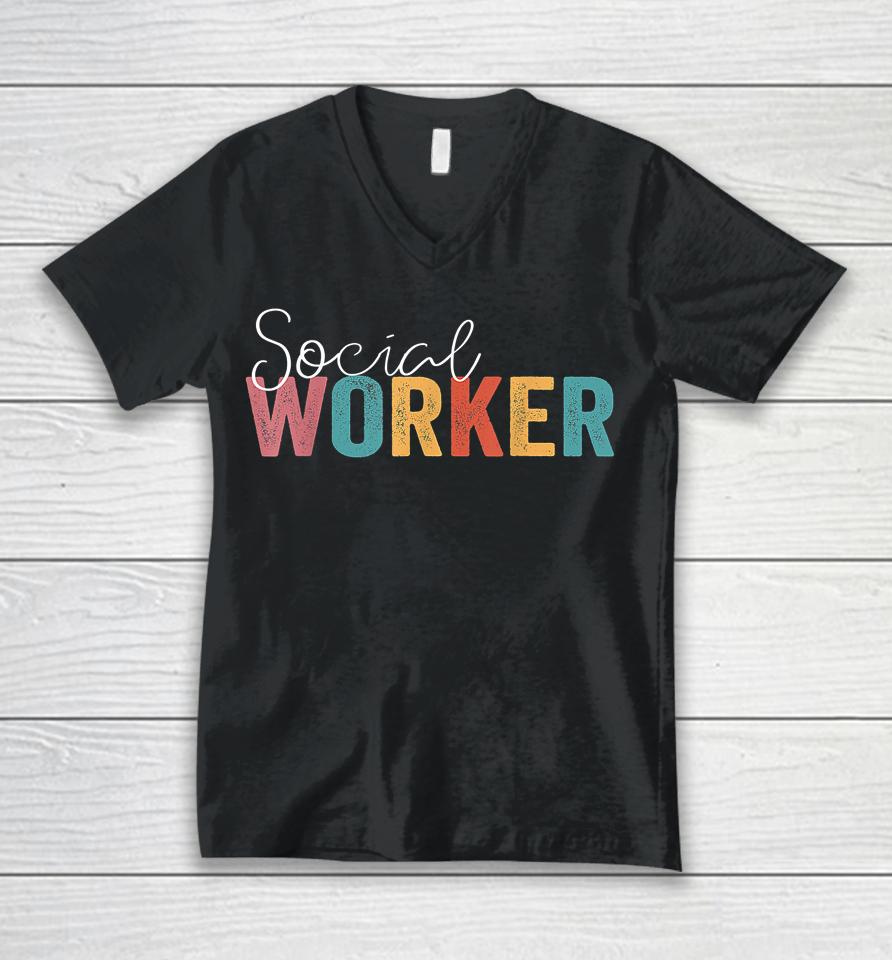 Social Worker Vintage Funny Job Title School Worker Unisex V-Neck T-Shirt