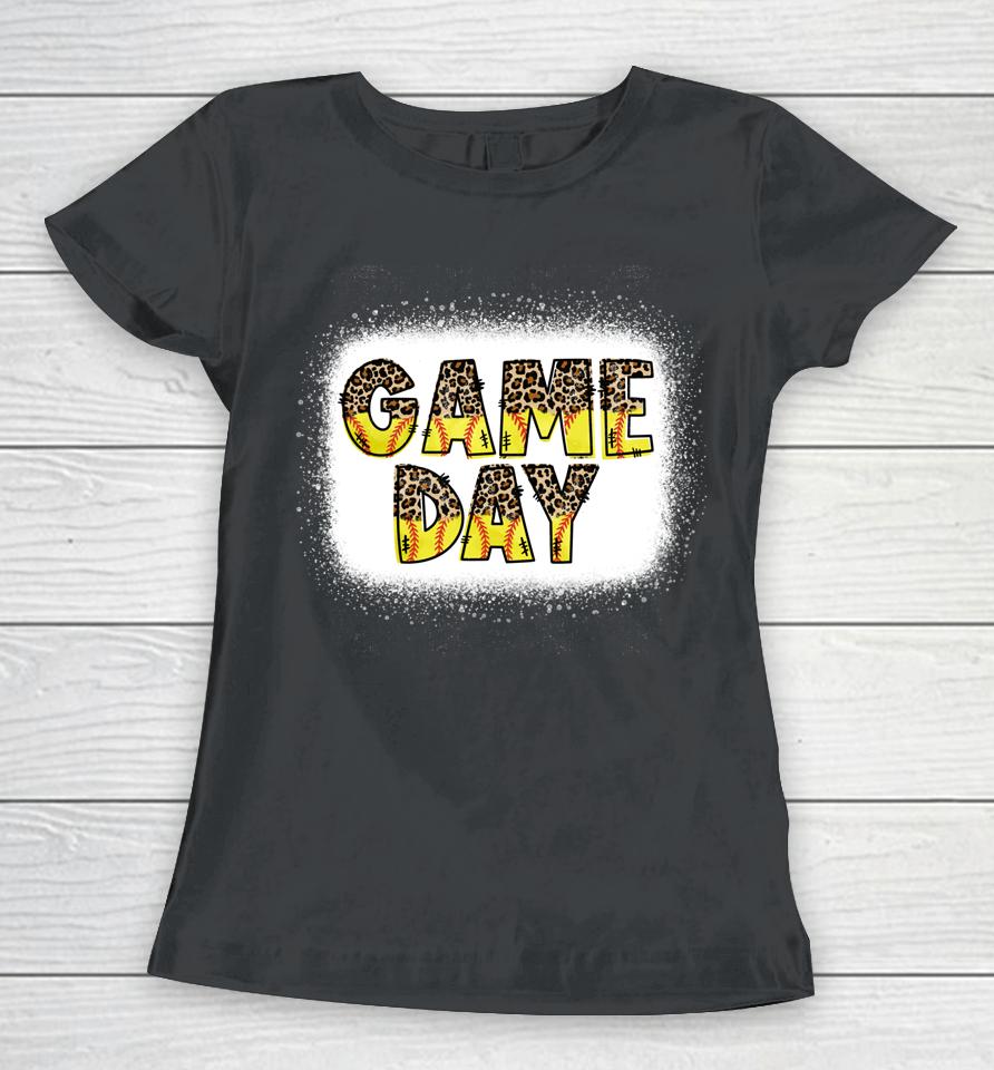 Softball And Baseball Game Day Mom Bleached Women T-Shirt