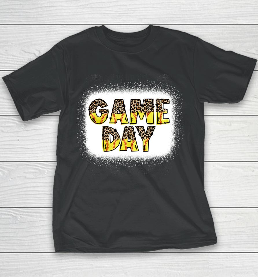 Softball And Baseball Game Day Mom Bleached Youth T-Shirt