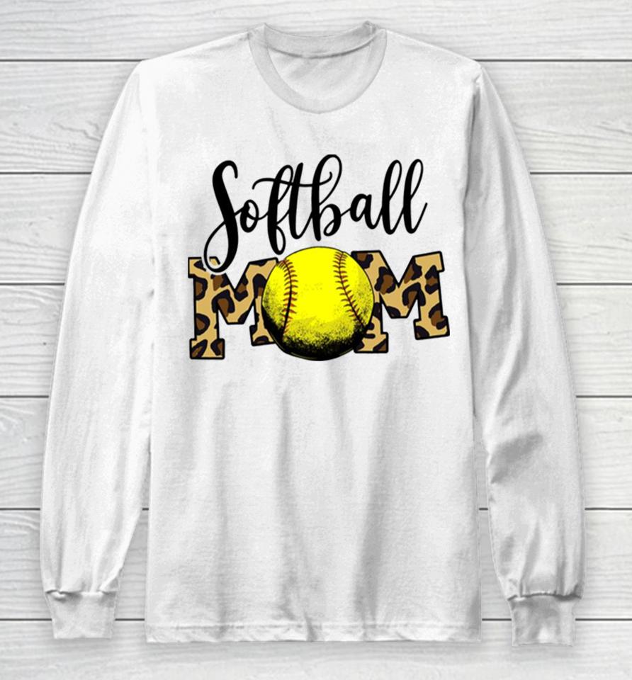 Softball Baseball Ball Mom Leopard Funny Mother’s Day Long Sleeve T-Shirt