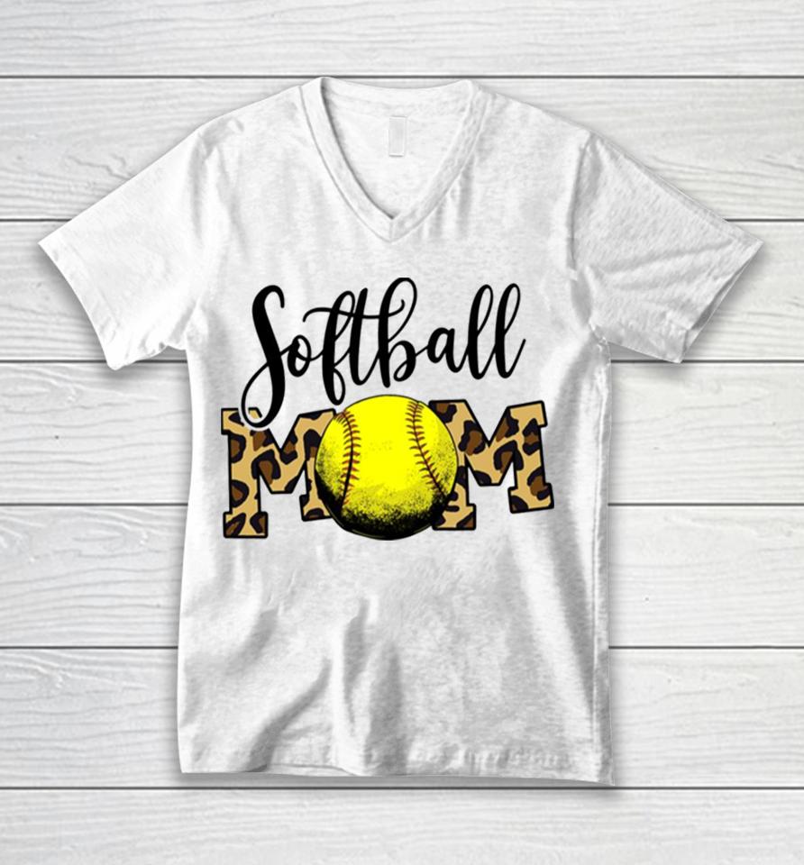 Softball Baseball Ball Mom Leopard Funny Mother’s Day Unisex V-Neck T-Shirt