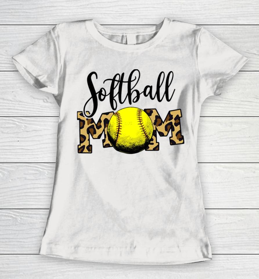 Softball Baseball Ball Mom Leopard Funny Mother’s Day Women T-Shirt