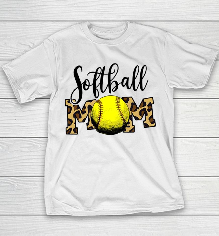 Softball Baseball Ball Mom Leopard Funny Mother’s Day Youth T-Shirt