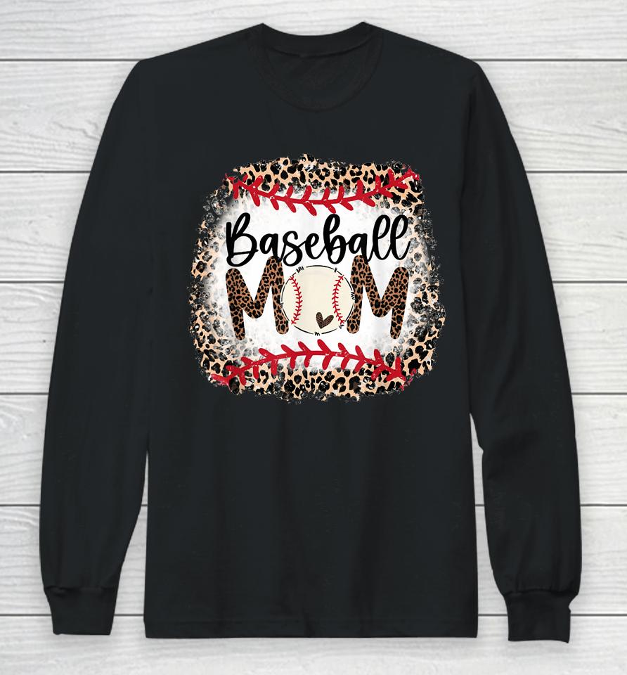 Softball Baseball Mama Leopard Teeball Mom Mother's Day Long Sleeve T-Shirt