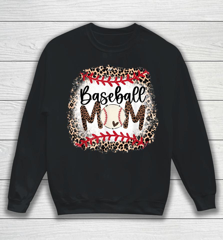 Softball Baseball Mama Leopard Teeball Mom Mother's Day Sweatshirt