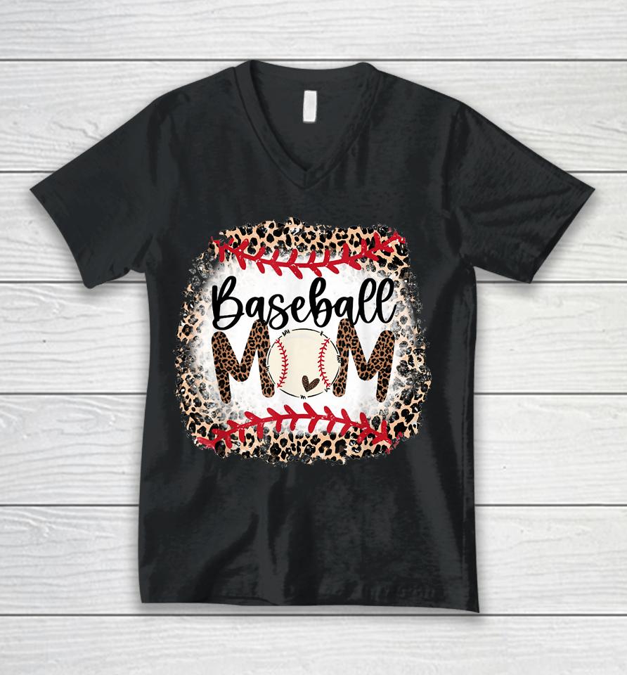 Softball Baseball Mama Leopard Teeball Mom Mother's Day Unisex V-Neck T-Shirt