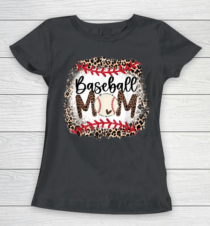 Softball Baseball Mama Leopard Teeball Mom Mother's Day Women T-Shirt