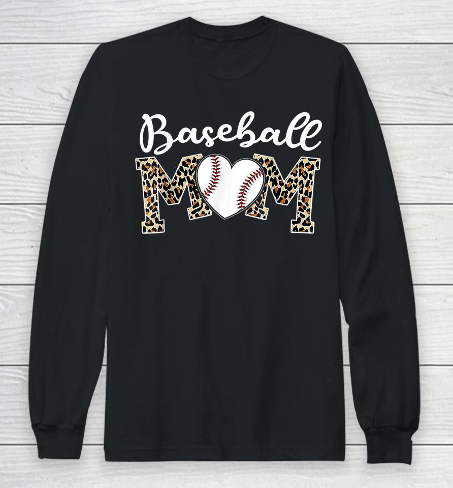 Softball Baseball Mom Leopard Tee Mother's Day Long Sleeve T-Shirt