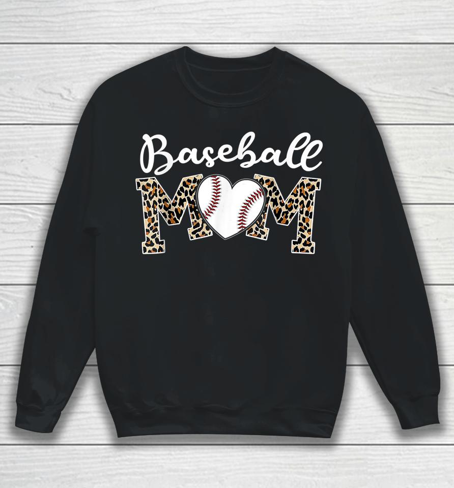 Softball Baseball Mom Leopard Tee Mother's Day Sweatshirt