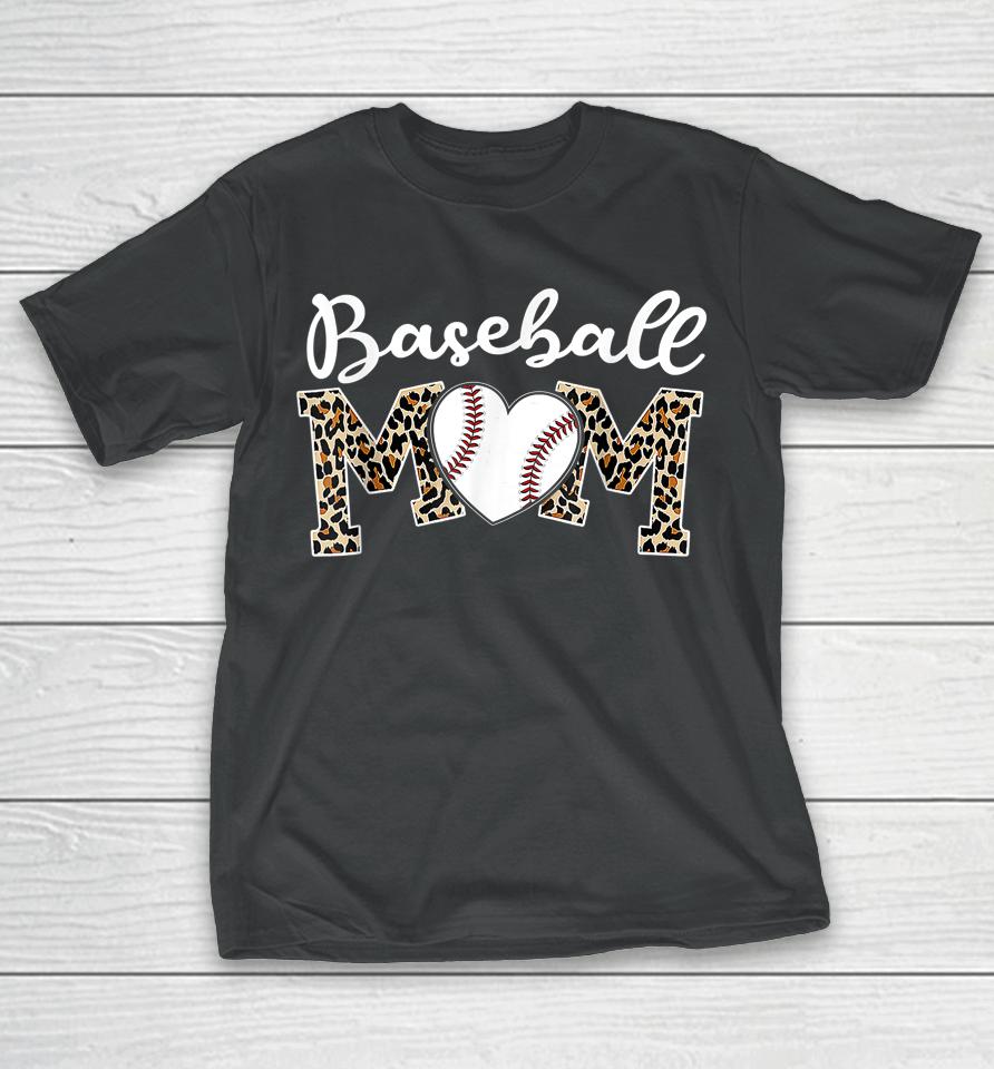Softball Baseball Mom Leopard Tee Mother's Day T-Shirt