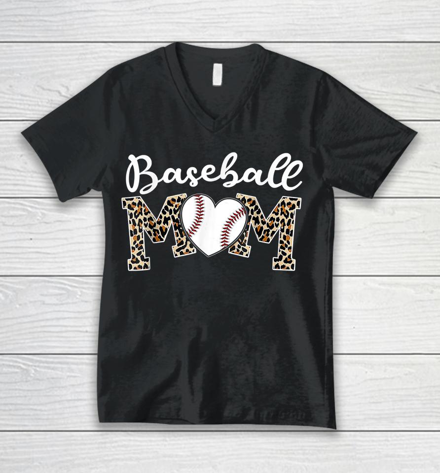 Softball Baseball Mom Leopard Tee Mother's Day Unisex V-Neck T-Shirt