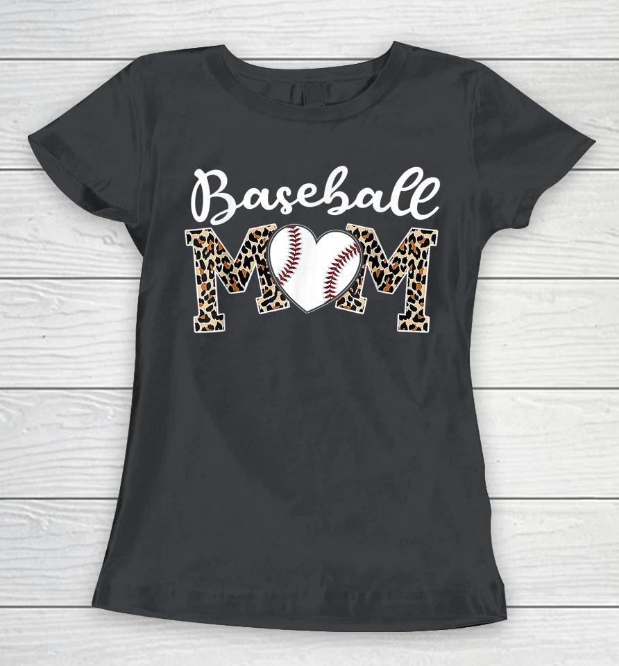 Softball Baseball Mom Leopard Tee Mother's Day Women T-Shirt