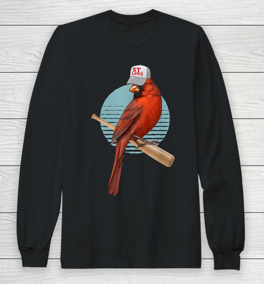 Softball Bird Pitcher Bird Watcher Retro Cardinal Long Sleeve T-Shirt