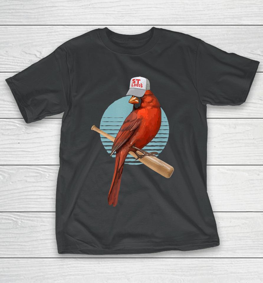 Softball Bird Pitcher Bird Watcher Retro Cardinal T-Shirt