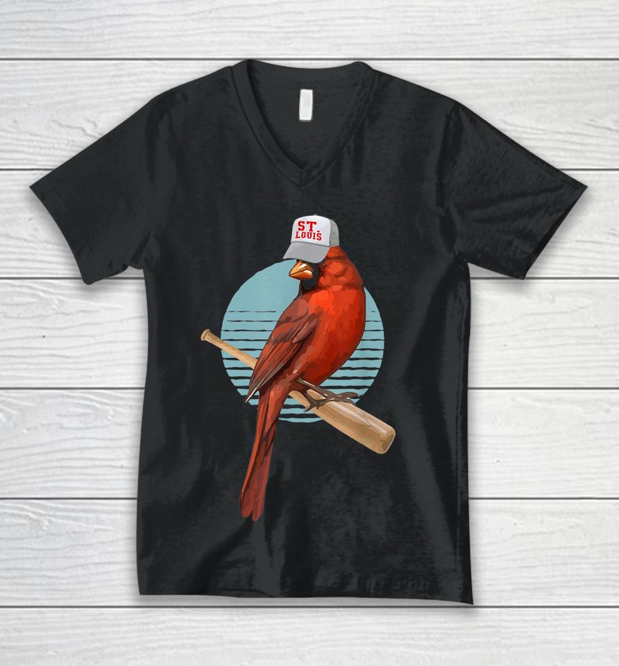 Softball Bird Pitcher Bird Watcher Retro Cardinal Unisex V-Neck T-Shirt