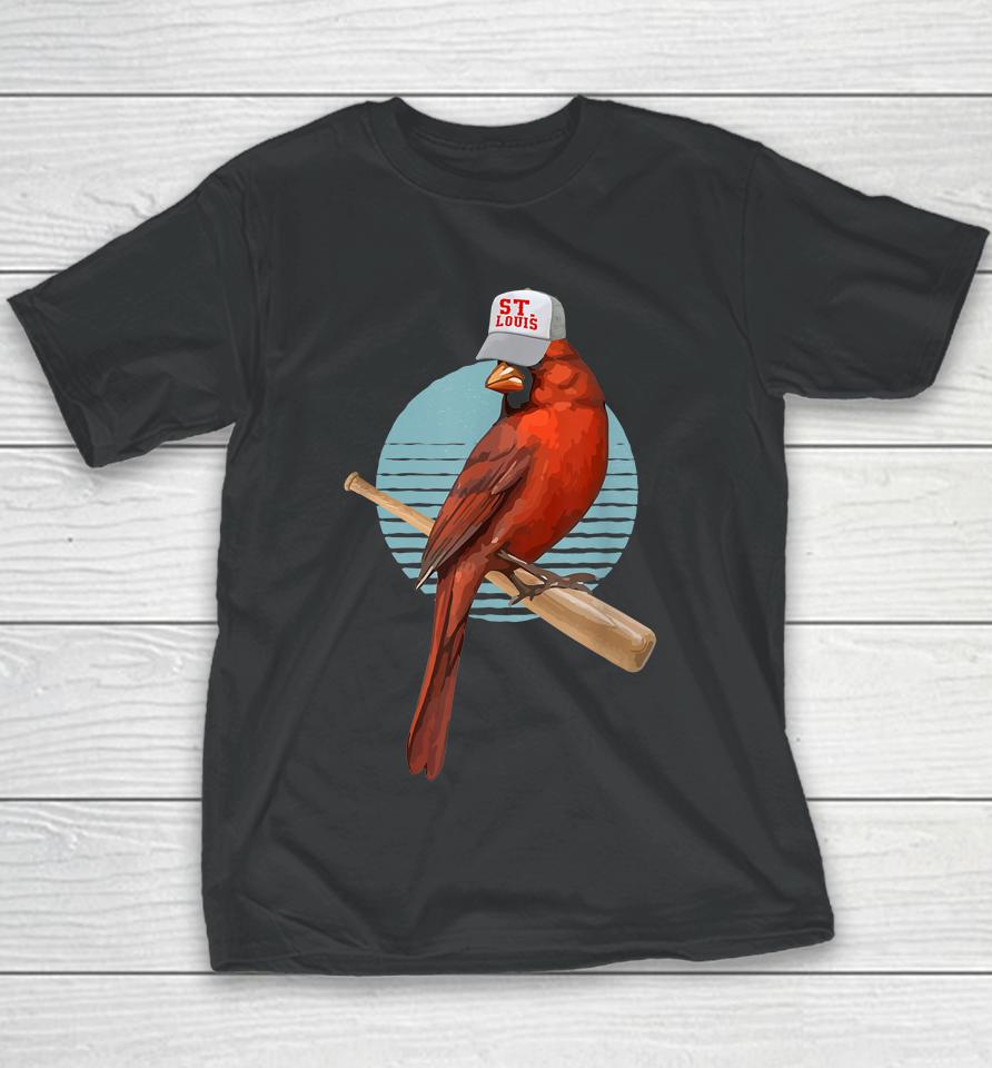 Softball Bird Pitcher Bird Watcher Retro Cardinal Youth T-Shirt