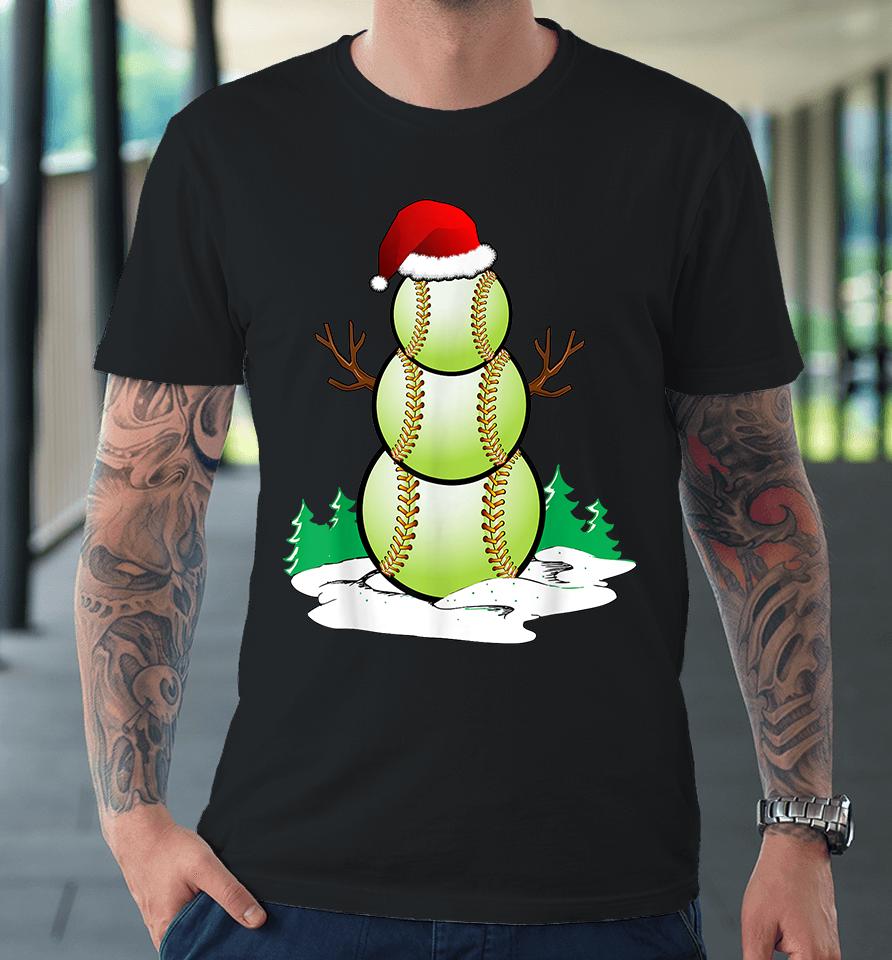 Softball Snowman Balls Christmas Pajama Premium T-Shirt