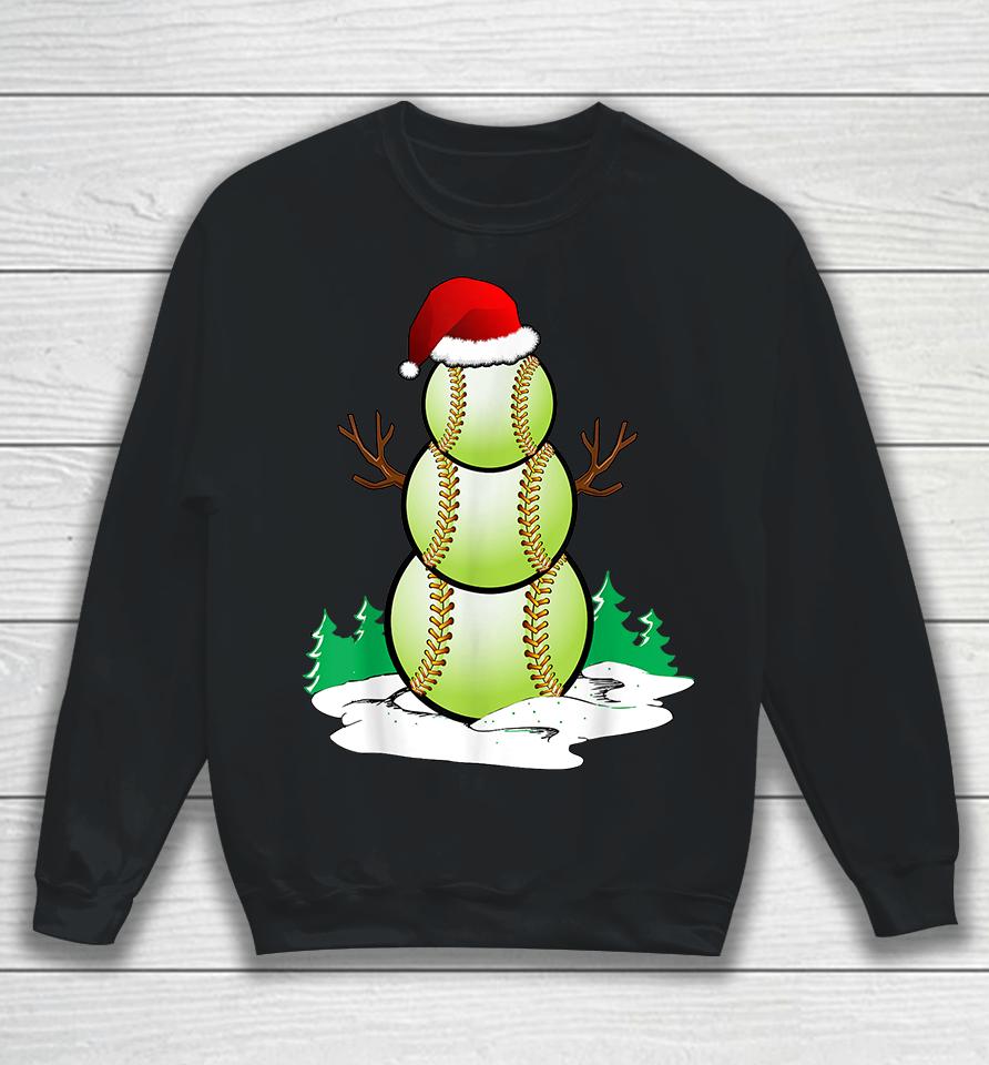 Softball Snowman Balls Christmas Pajama Sweatshirt
