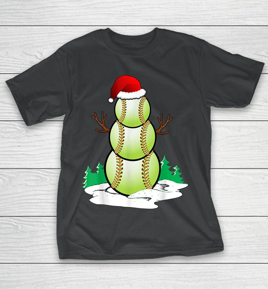 Softball Snowman Balls Christmas Pajama T-Shirt