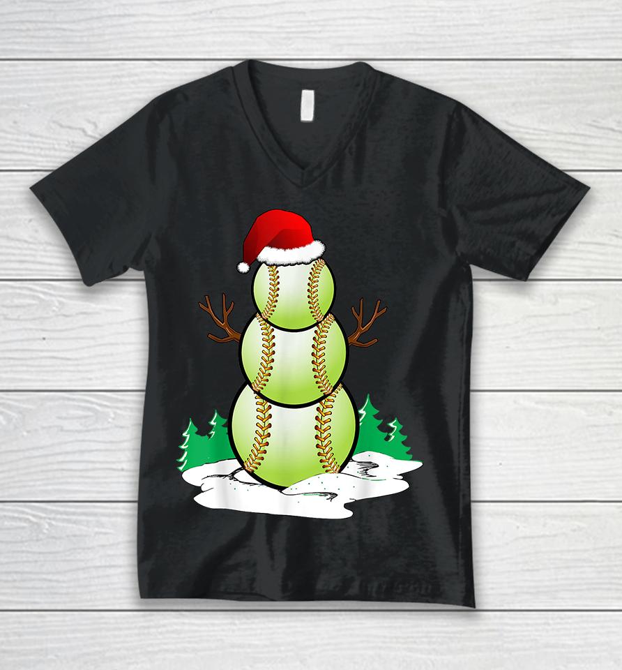 Softball Snowman Balls Christmas Pajama Unisex V-Neck T-Shirt