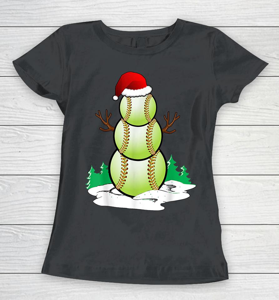 Softball Snowman Balls Christmas Pajama Women T-Shirt