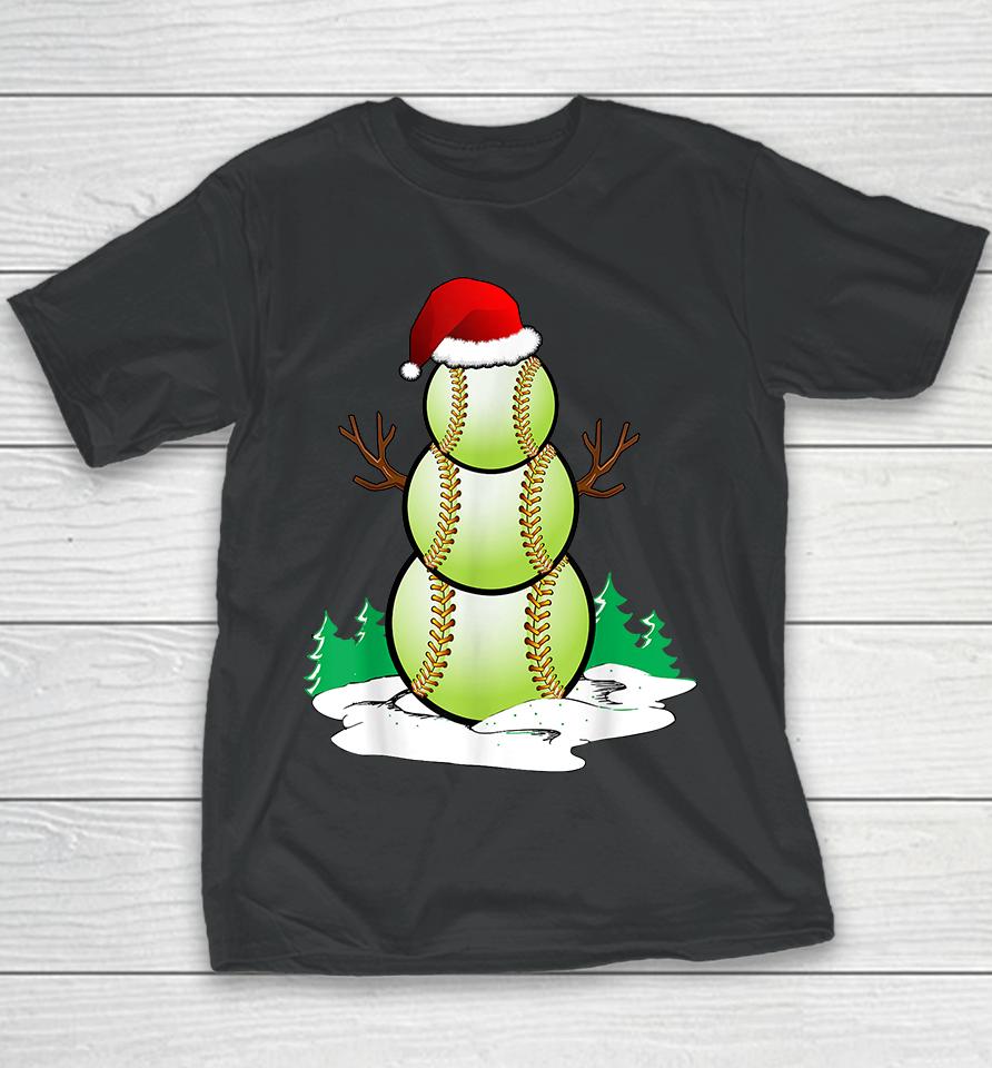 Softball Snowman Balls Christmas Pajama Youth T-Shirt