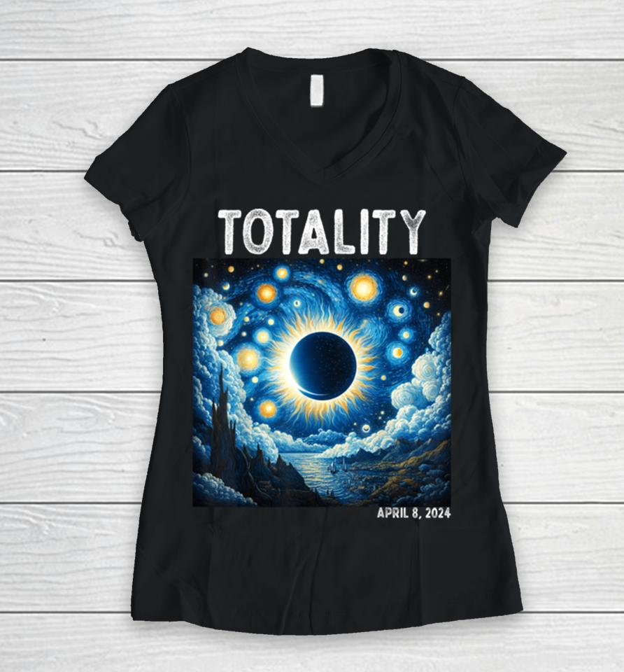 Solar Eclipse 2024 Totality April 8Th Astronomy Science Women V-Neck T-Shirt