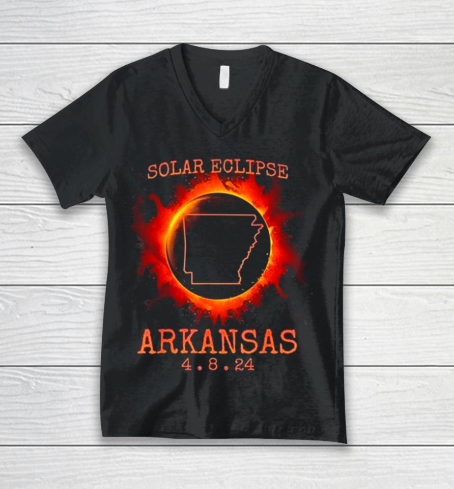 Solar Eclipse Totality Arkansas 4.8.24 State Path Souvenir Unisex V-Neck T-Shirt