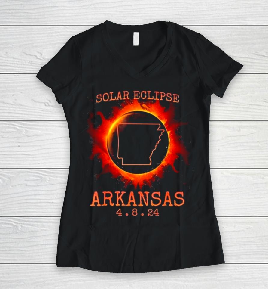 Solar Eclipse Totality Arkansas 4.8.24 State Path Souvenir Women V-Neck T-Shirt