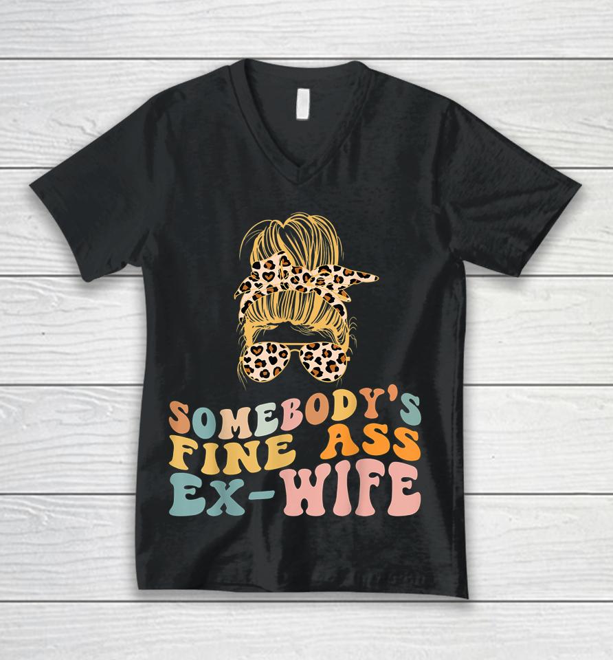 Somebody's Fine Ass Ex-Wife Leopard Messy Bun Unisex V-Neck T-Shirt