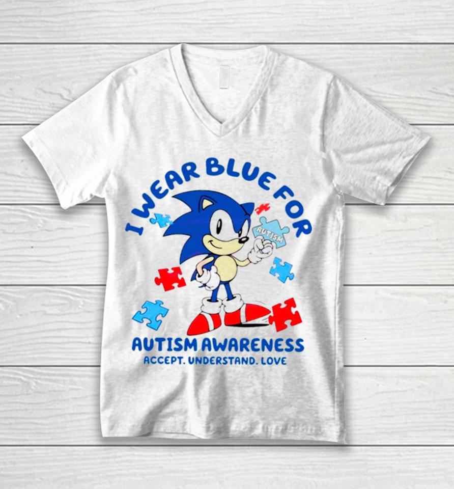 Sonic I Wear Blue For Autism Awareness Unisex V-Neck T-Shirt