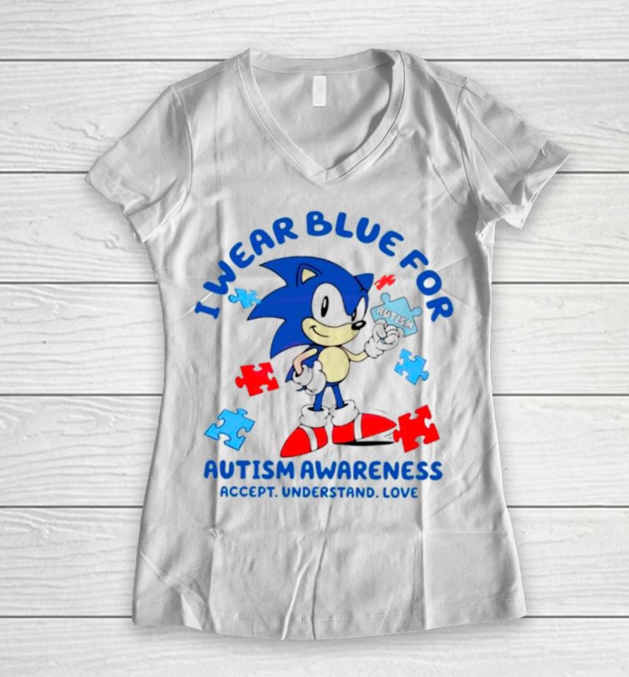 Sonic I Wear Blue For Autism Awareness Women V-Neck T-Shirt