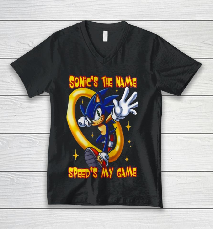 Sonic The Hedgehog Sonic’s The Name Speed’s My Game Unisex V-Neck T-Shirt