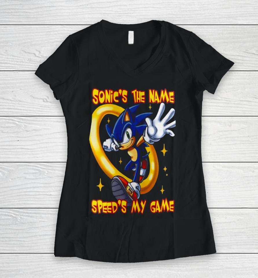 Sonic The Hedgehog Sonic’s The Name Speed’s My Game Women V-Neck T-Shirt