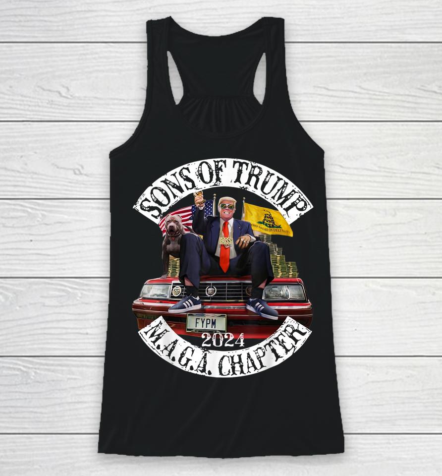 Sons Of Trump Maga Chapter 2024 With Pitbull Dog On Car Racerback Tank