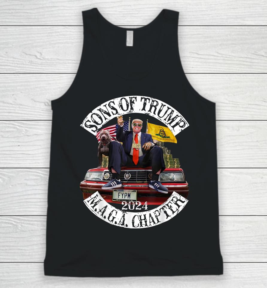 Sons Of Trump Maga Chapter 2024 With Pitbull Dog On Car Unisex Tank Top
