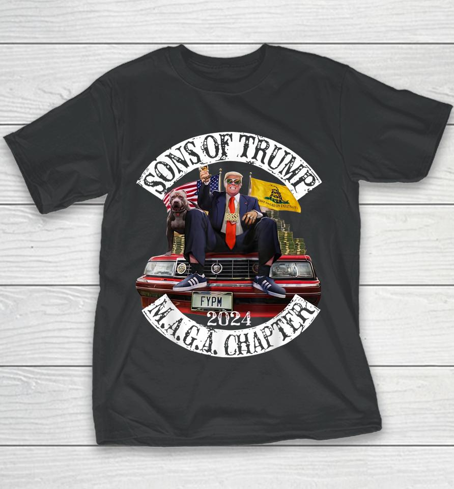 Sons Of Trump Maga Chapter 2024 With Pitbull Dog On Car Youth T-Shirt