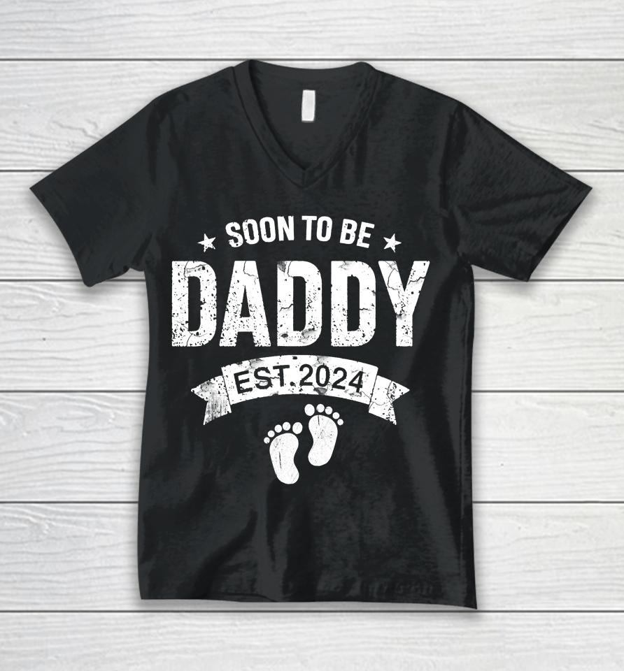 Soon To Be Daddy Est. 2024 Father's Day First Time New Dad Unisex V-Neck T-Shirt