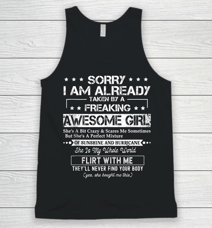 Sorry I'm Already Taken By A Freaking Awesome Girl Husband Unisex Tank Top