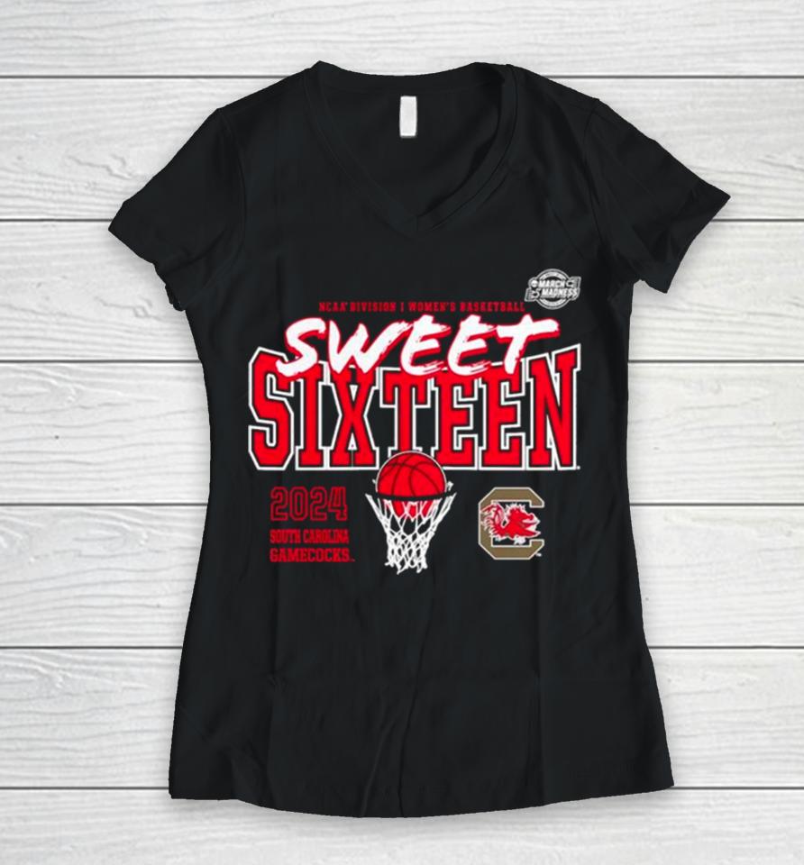 South Carolina Gamecocks 2024 Ncaa Women’s Basketball Tournament March Madness Sweet 16 Fast Break Women V-Neck T-Shirt
