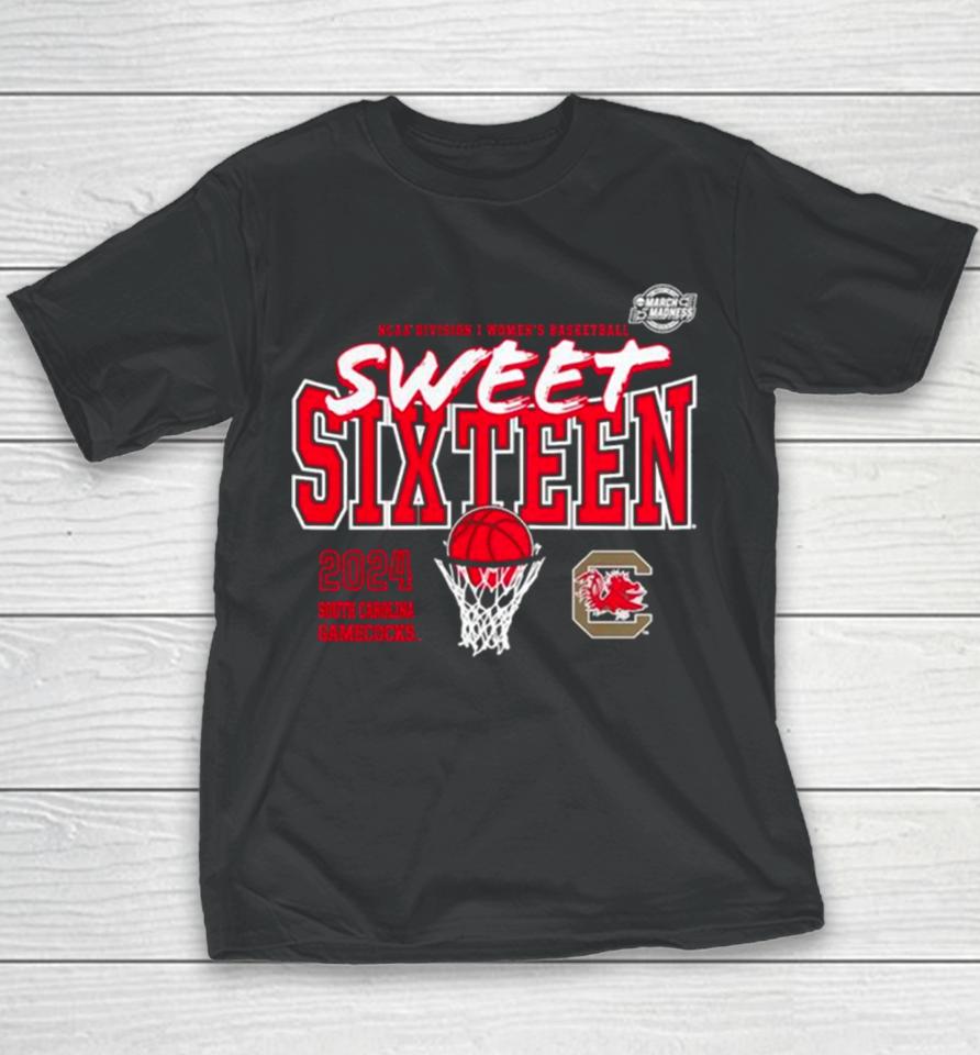 South Carolina Gamecocks 2024 Ncaa Women’s Basketball Tournament March Madness Sweet 16 Fast Break Youth T-Shirt