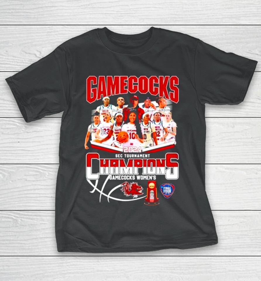 South Carolina Gamecocks Basketball 2024 Sec Tournament Champions Signatures T-Shirt