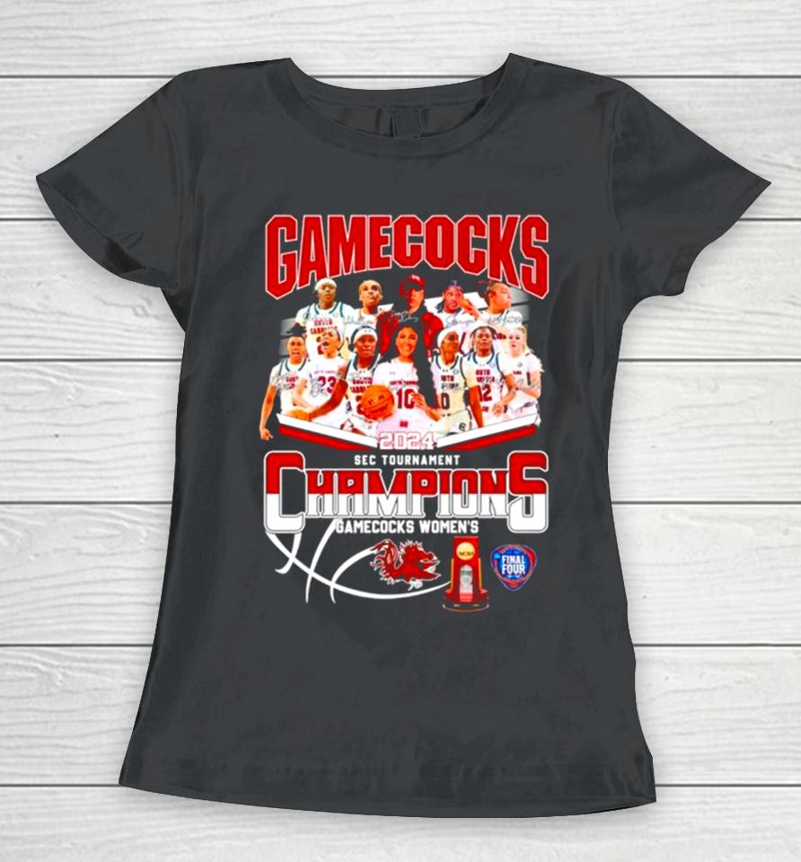 South Carolina Gamecocks Basketball 2024 Sec Tournament Champions Signatures Women T-Shirt