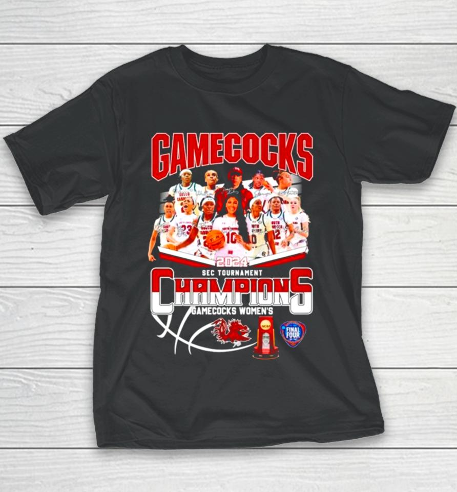 South Carolina Gamecocks Basketball 2024 Sec Tournament Champions Signatures Youth T-Shirt
