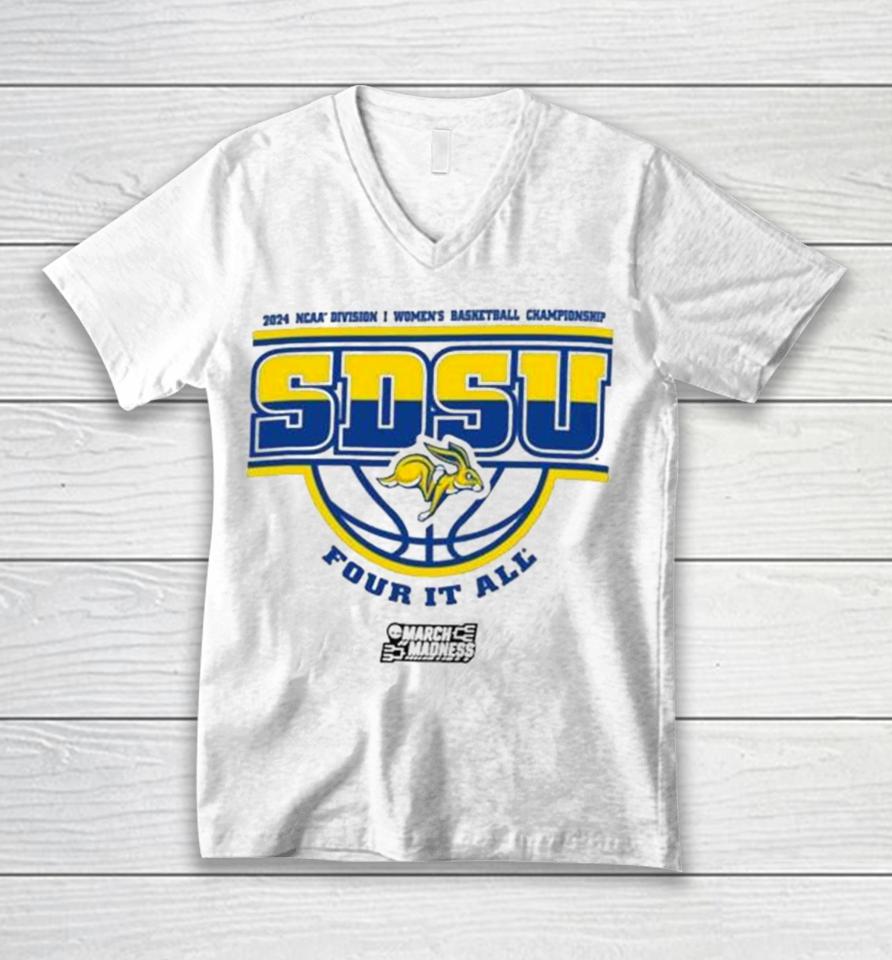 South Dakota State Jackrabbits 2024 Ncaa Division I Women’s Basketball Championship Four It All Unisex V-Neck T-Shirt