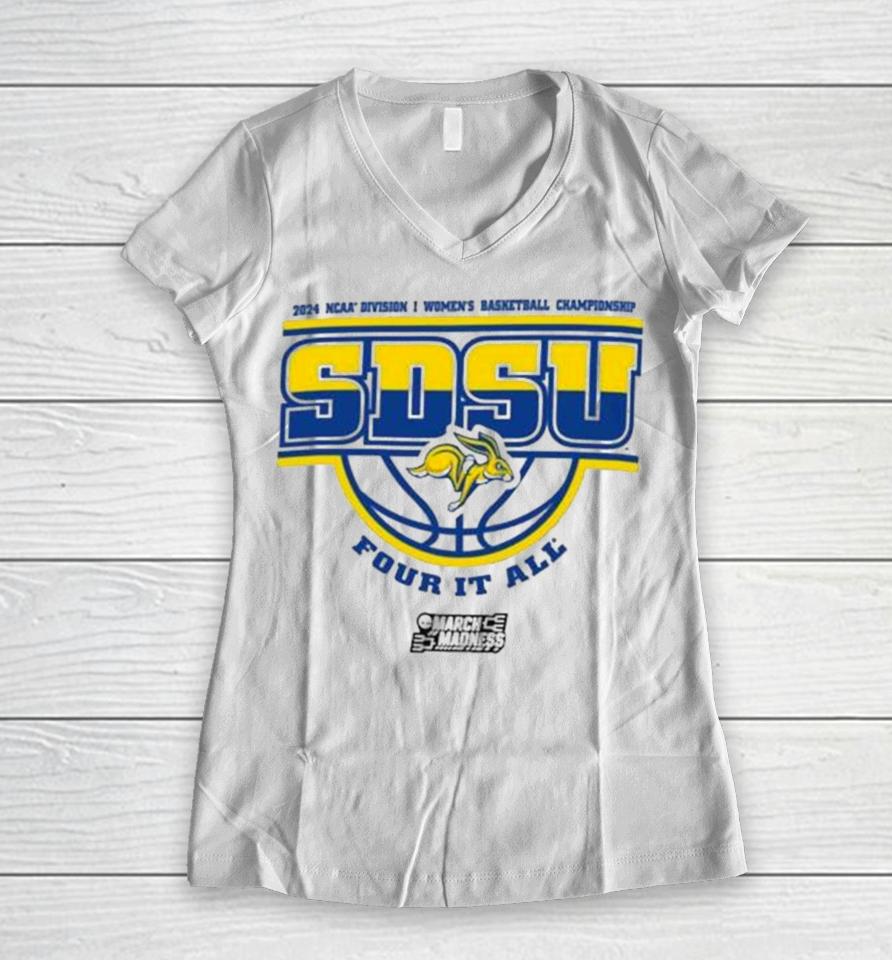 South Dakota State Jackrabbits 2024 Ncaa Division I Women’s Basketball Championship Four It All Women V-Neck T-Shirt