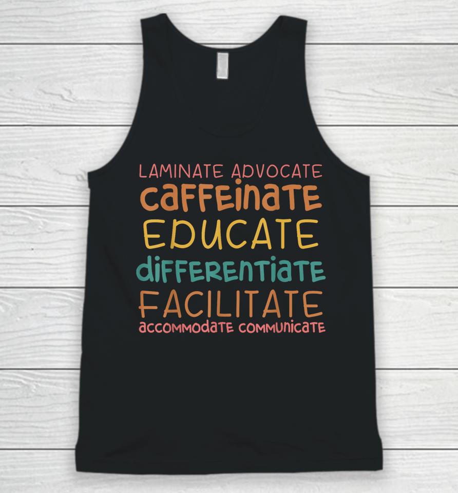 Special Education Teacher Laminate Accommodate Collaborate Unisex Tank Top