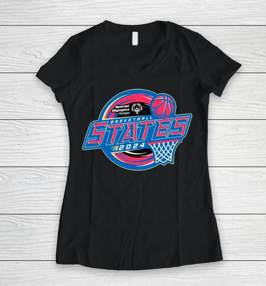 Special Olympics Michigan 2024 Basketball States Women V-Neck T-Shirt