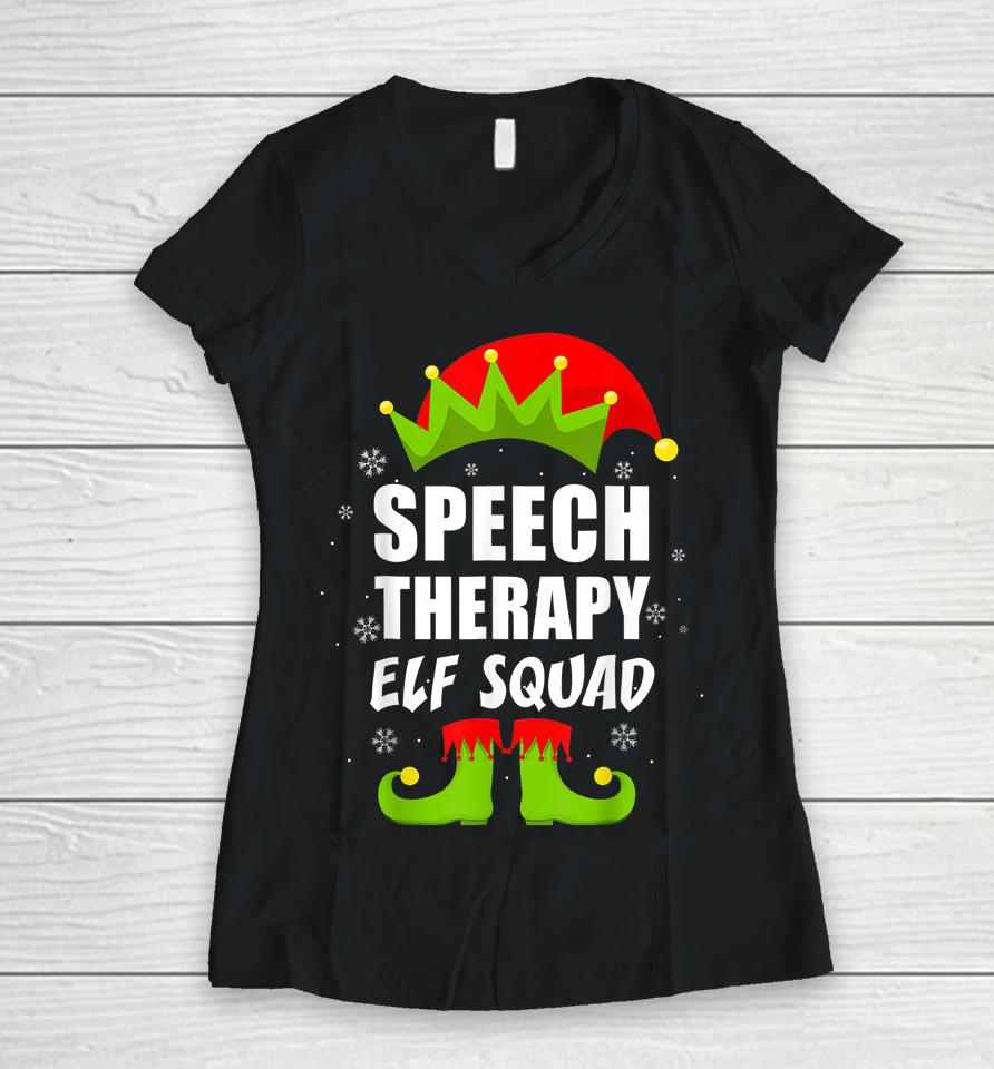 Speech Therapy Elf Squad Christmas Pajama For Him Her Women V-Neck T-Shirt