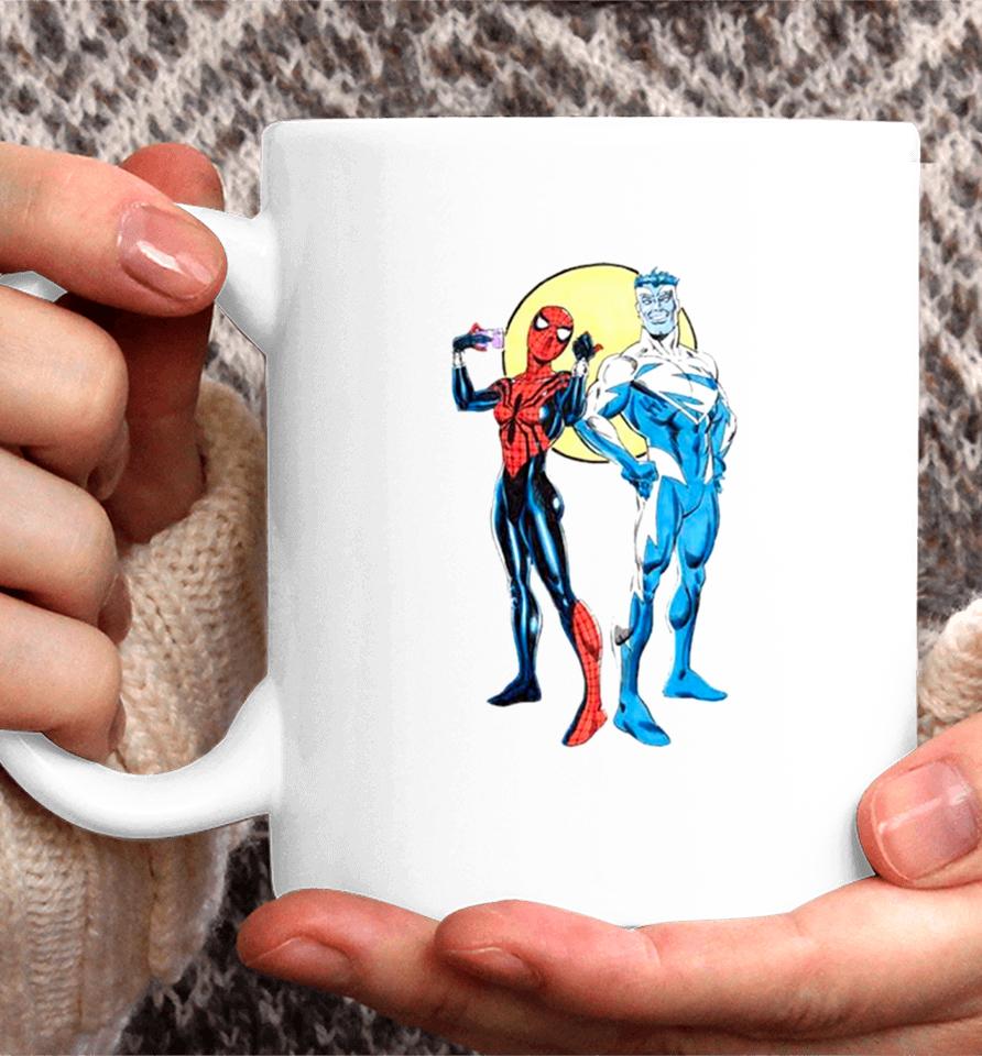 Spider Girl And Superman Blue Coffee Mug